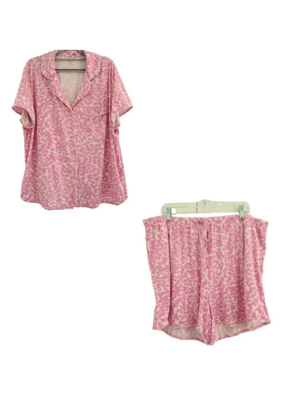 State of Day Pink Floral Pajama Set Button Up Top Shorts Sleepwear Plus Size 2XL